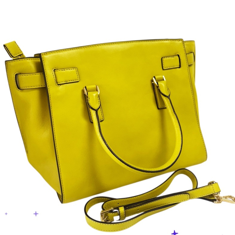 MICHAEL KORS Hamilton Yellow/Lime Green Satchel Bag Leather New Without Tags! - Picture 3 of 10